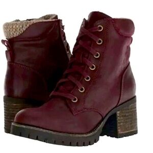 Y2K heeled boots Maroon Lace-Up Boots